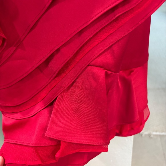 BCBGMaxAzria "Jonesy" One Shoulder Ruffled Mini Dress - Ruby Red Size 0 - Picture 9 of 16